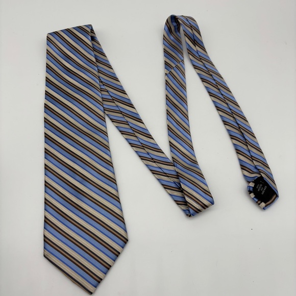 Lot of 2 Silk Ties Claiborne Blue Tan‎ Striped Chaps Red Navy Plaid - Picture 5 of 10